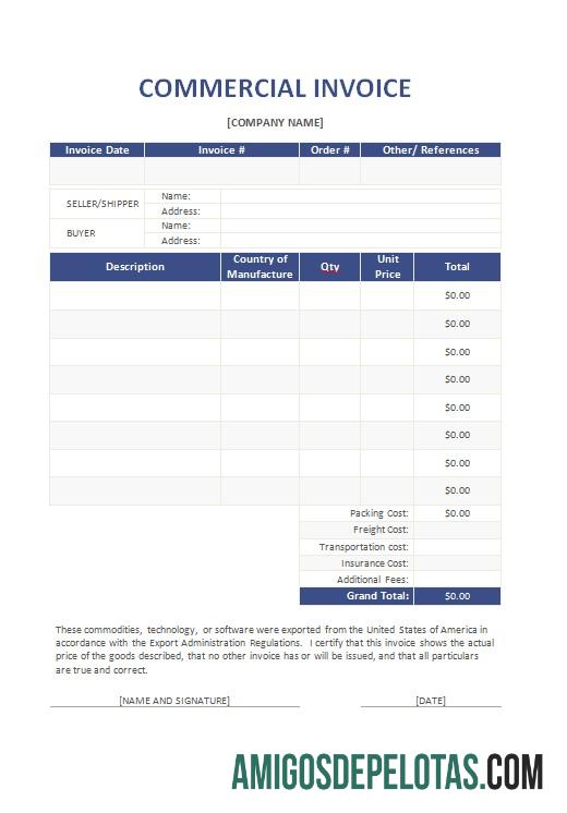 imprimível Modelo de fatura comercial grátis